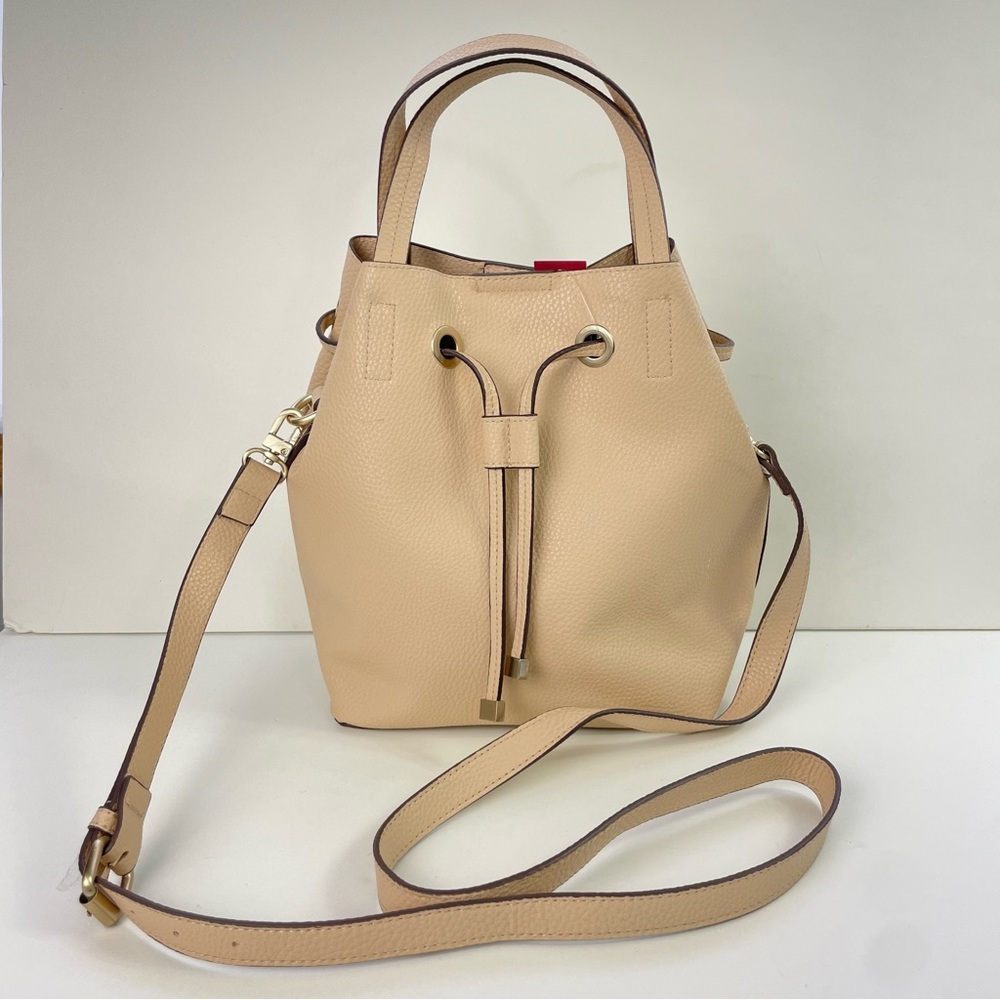 Vegan Leather Crossbody Drawstring Bucket Bag